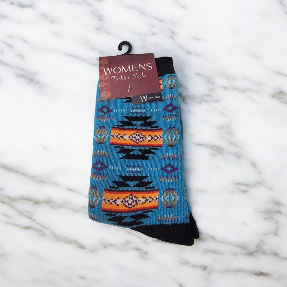 Women's Blue Patterned Socks